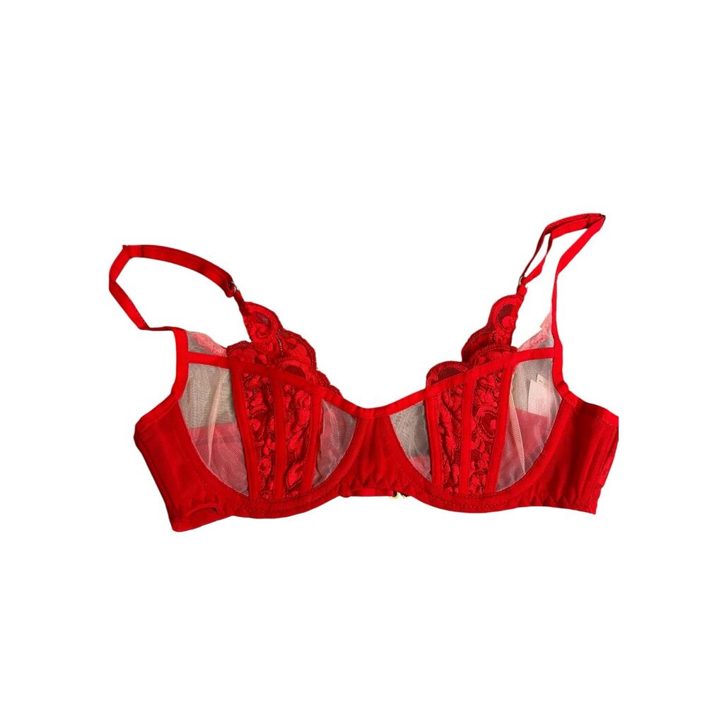 We are HAH Free People NWT Caged Up Bra Blood Orange Red Coquette Sexy 30-38 C